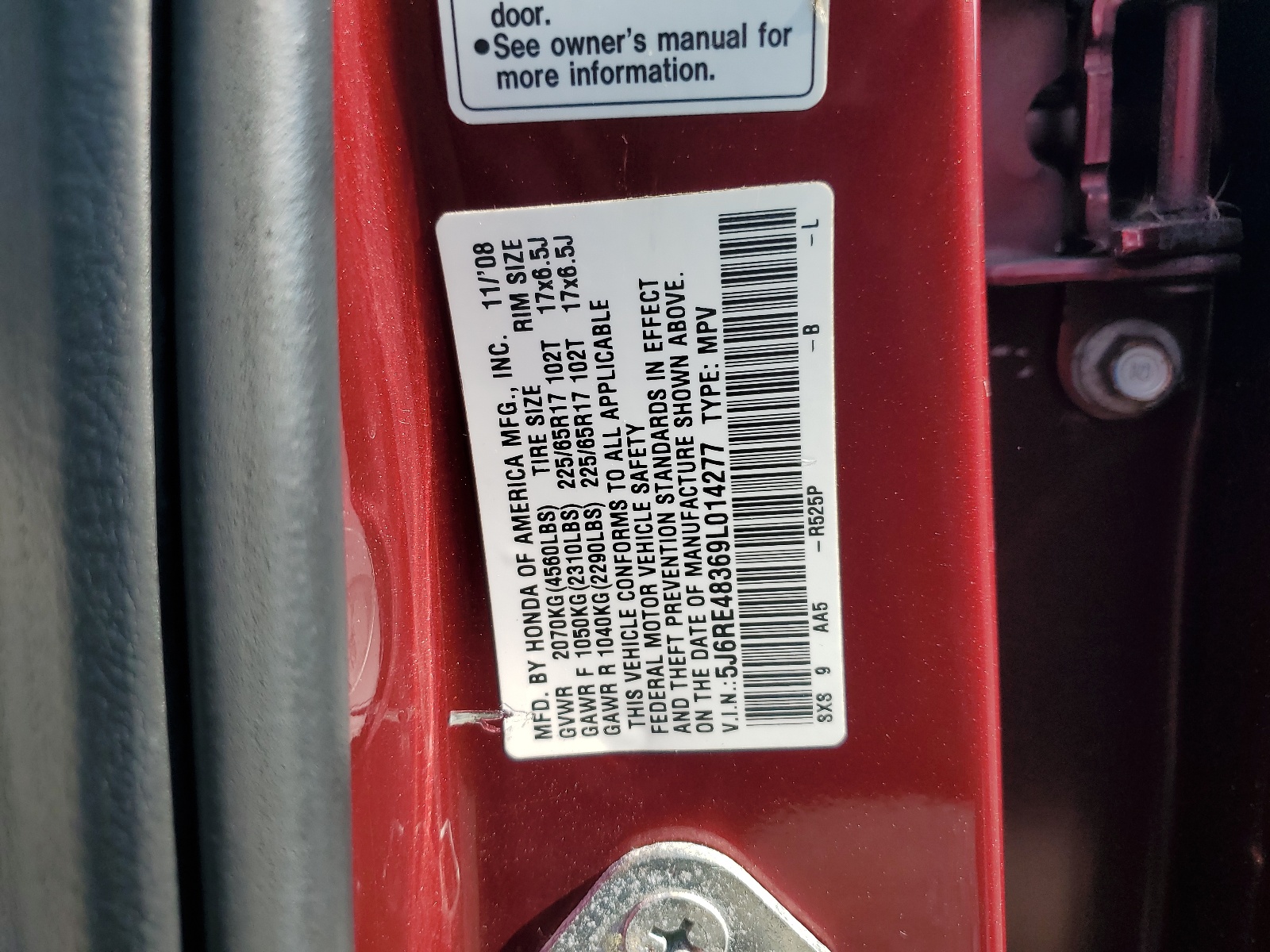 5J6RE48369L014277 2009 Honda Cr-V Lx