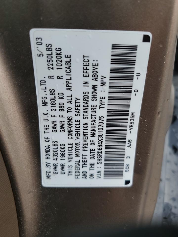 2003 Honda Cr-V Lx VIN: SHSRD684X3U107075 Lot: 67197254