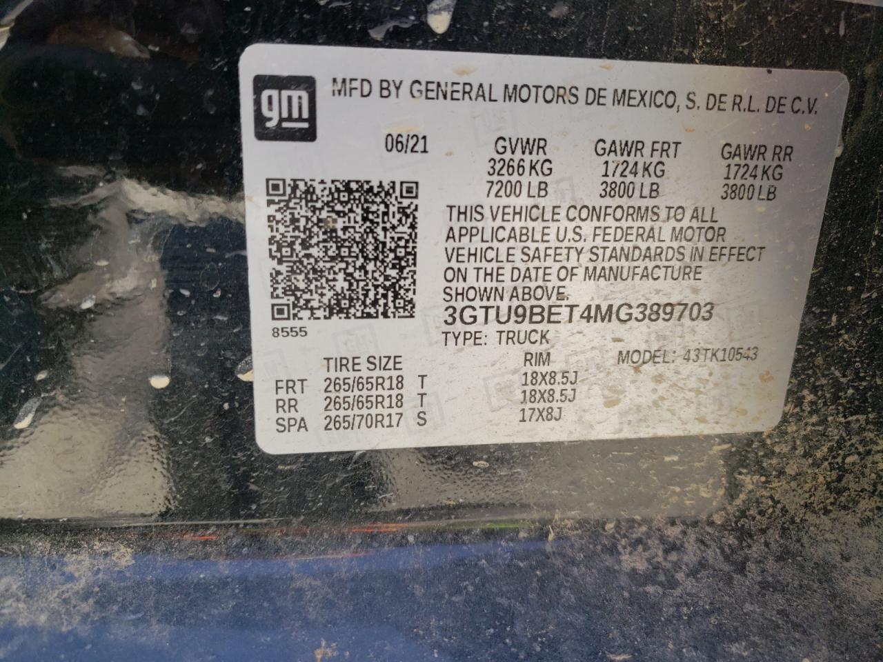 2021 GMC Sierra K1500 Sle VIN: 3GTU9BET4MG389703 Lot: 67634444