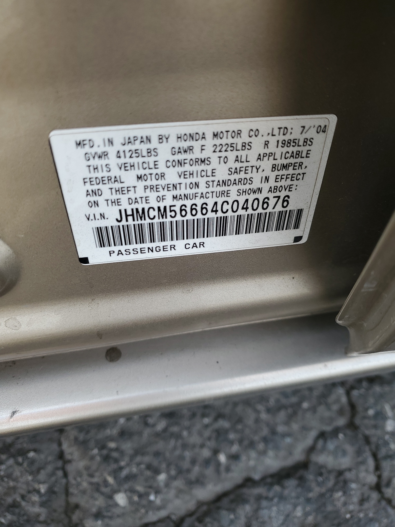 JHMCM56664C040676 2004 Honda Accord Ex