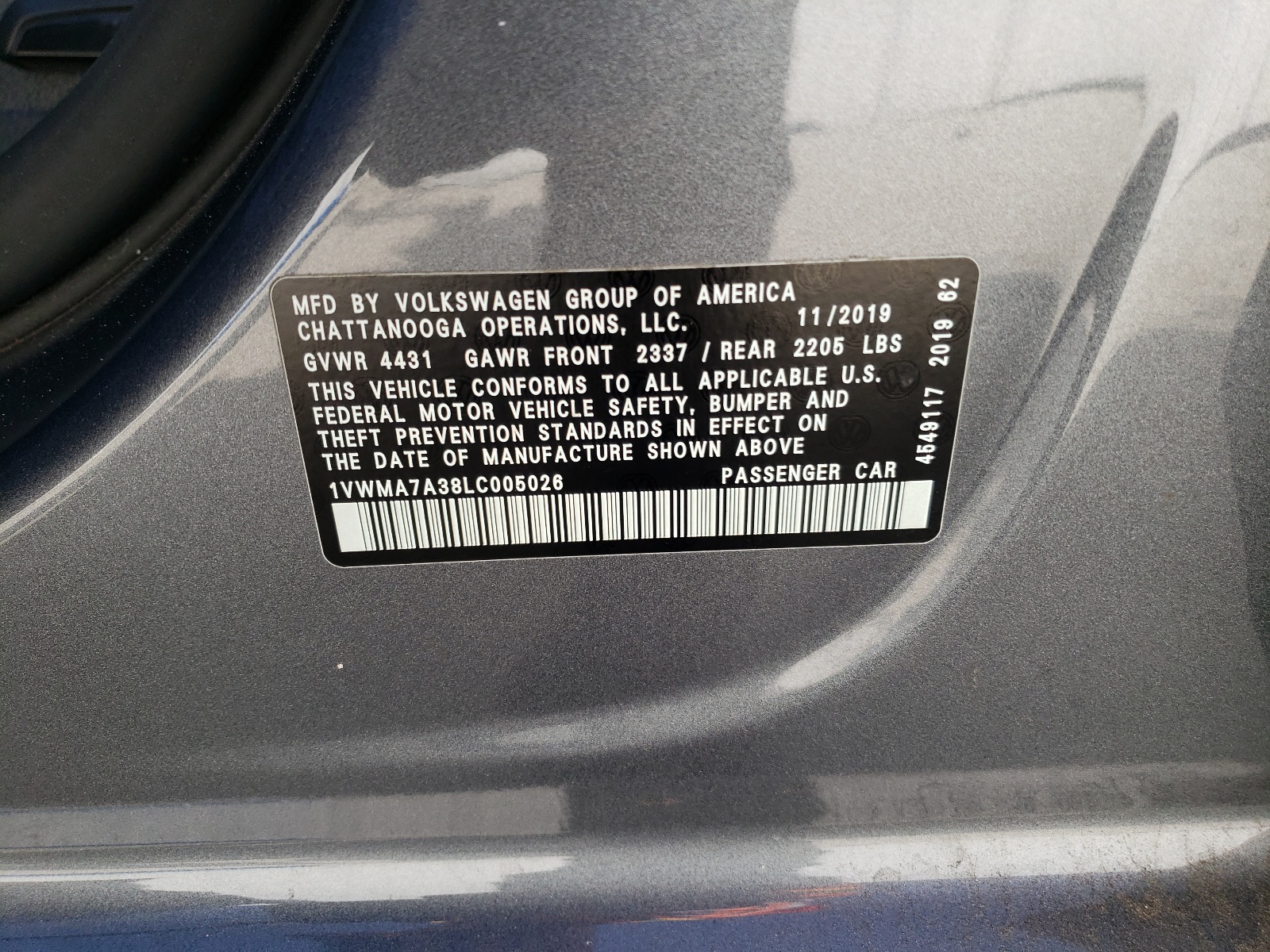 1VWMA7A38LC005026 2020 Volkswagen Passat R-Line