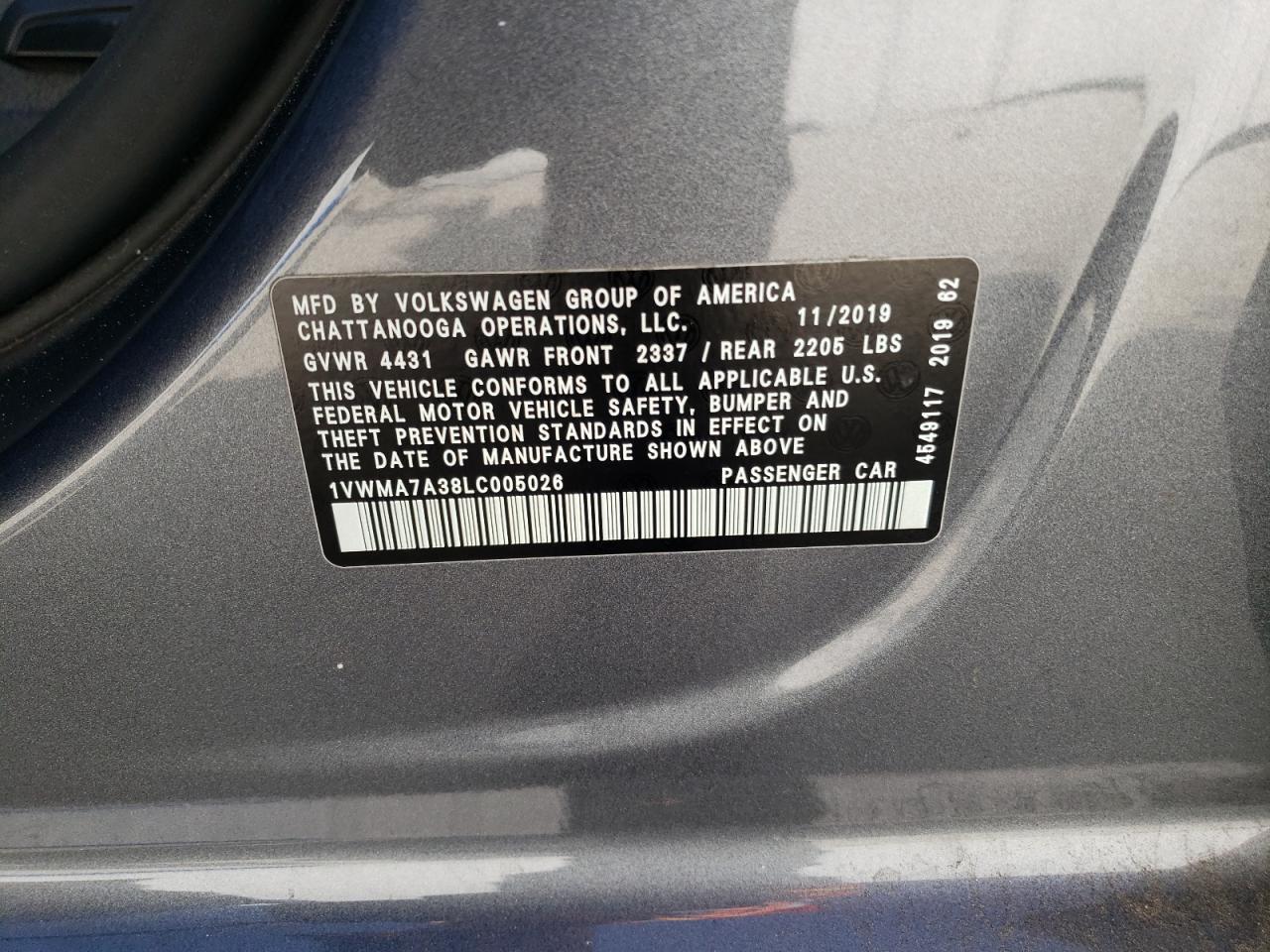 2020 Volkswagen Passat R-Line VIN: 1VWMA7A38LC005026 Lot: 65652404