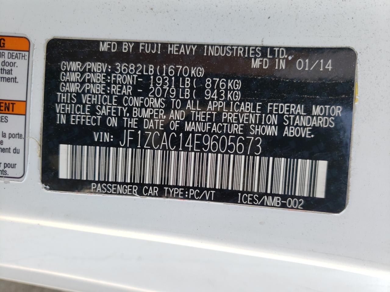 2014 Subaru Brz 2.0 Limited VIN: JF1ZCAC14E9605673 Lot: 65336284