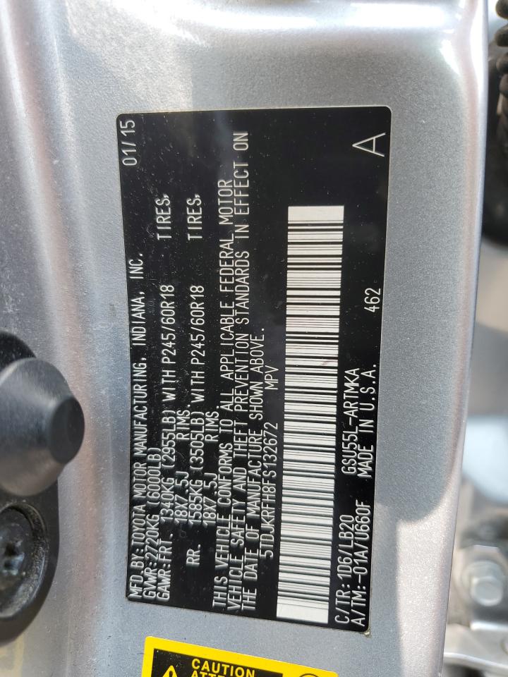 2015 Toyota Highlander Xle VIN: 5TDJKRFH8FS132672 Lot: 67350554