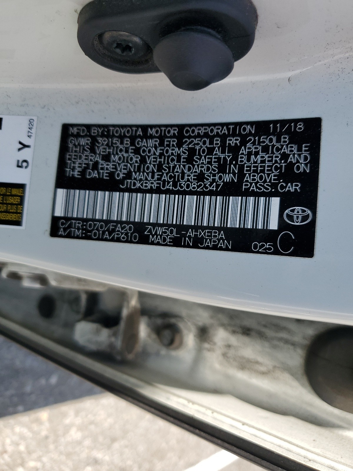 JTDKBRFU4J3082347 2018 Toyota Prius