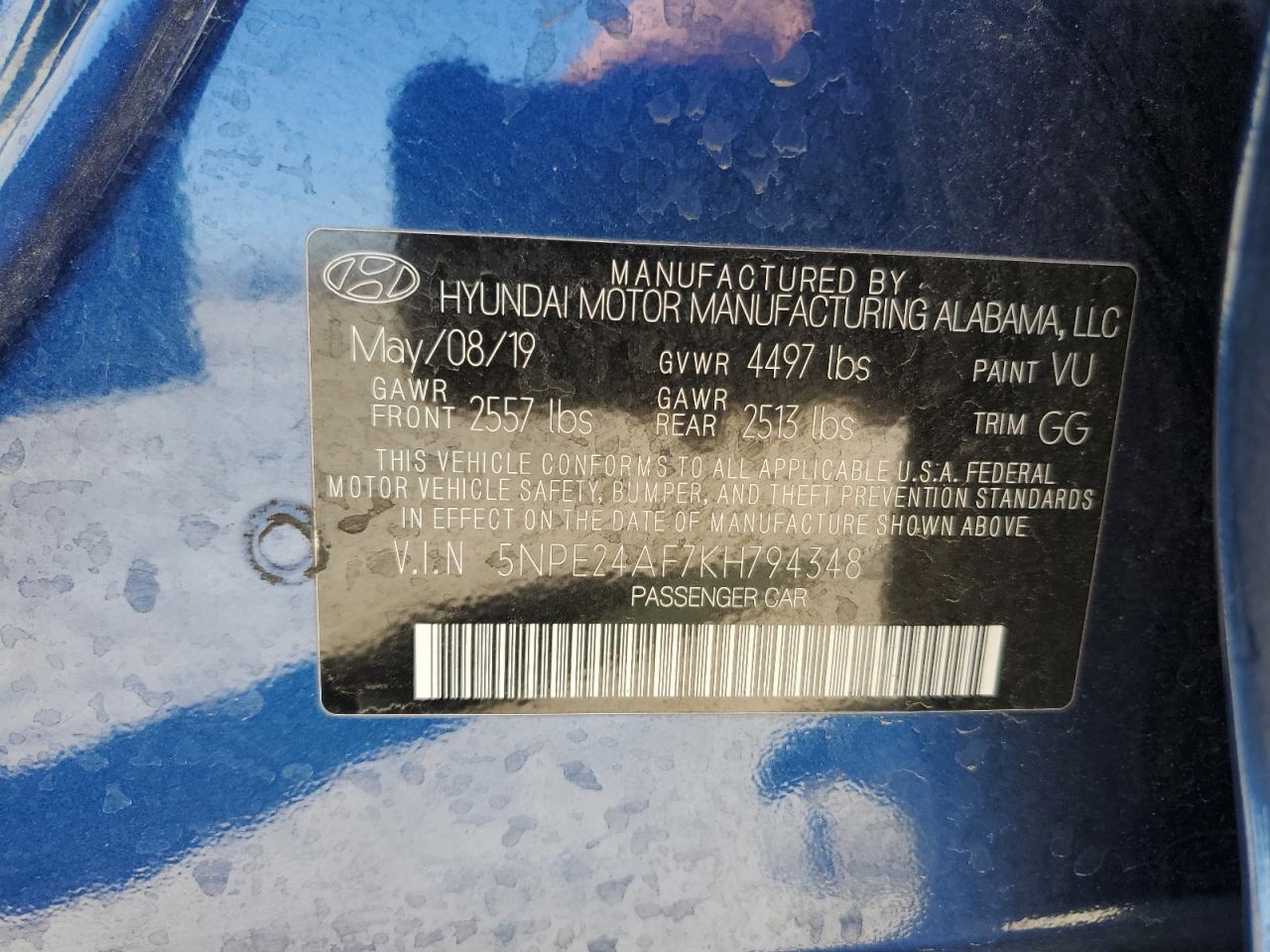 5NPE24AF7KH794348 2019 Hyundai Sonata Se