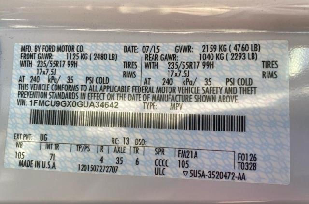 2016 Ford Escape Se VIN: 1FMCU9GX0GUA34642 Lot: 69041954