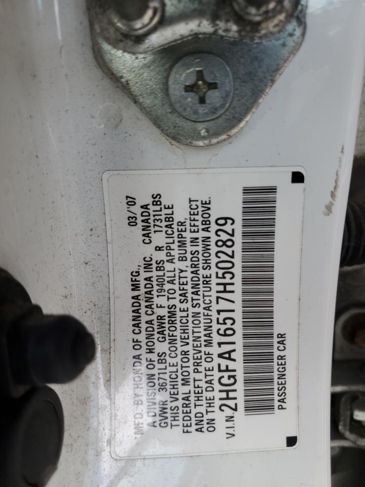2007 Honda Civic Lx VIN: 2HGFA16517H502829 Lot: 67702834