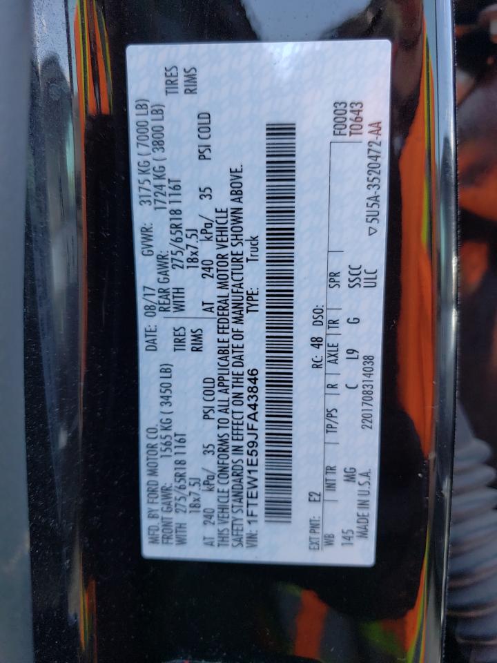 2018 Ford F150 Supercrew VIN: 1FTEW1E59JFA43846 Lot: 66542114