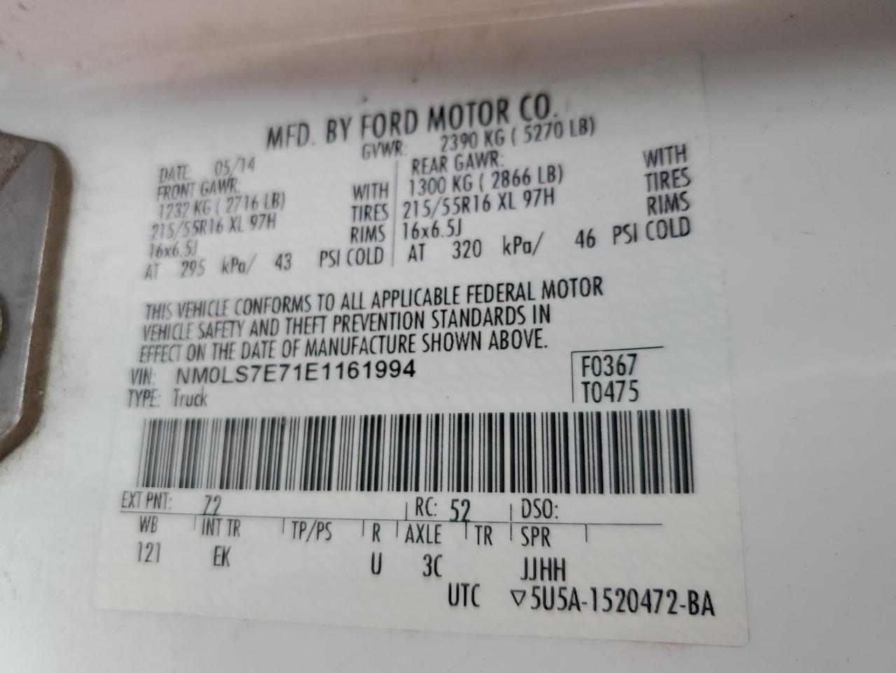 NM0LS7E71E1161994 2014 Ford Transit Connect Xl