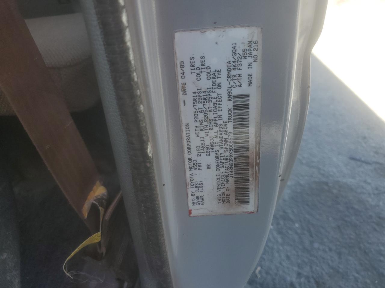 1989 Toyota Pickup 1/2 Ton Extra Long Wheelbase Dlx VIN: JT4RN93PXK5005573 Lot: 66172004