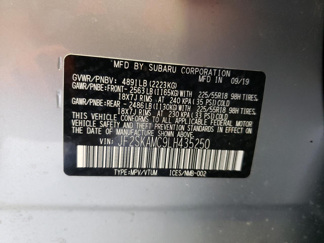 2020 Subaru Forester Sport VIN: JF2SKAMC9LH435250 Lot: 65944284