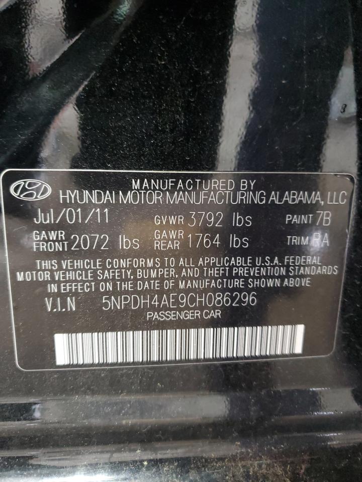 2012 Hyundai Elantra Gls VIN: 5NPDH4AE9CH086296 Lot: 68857534