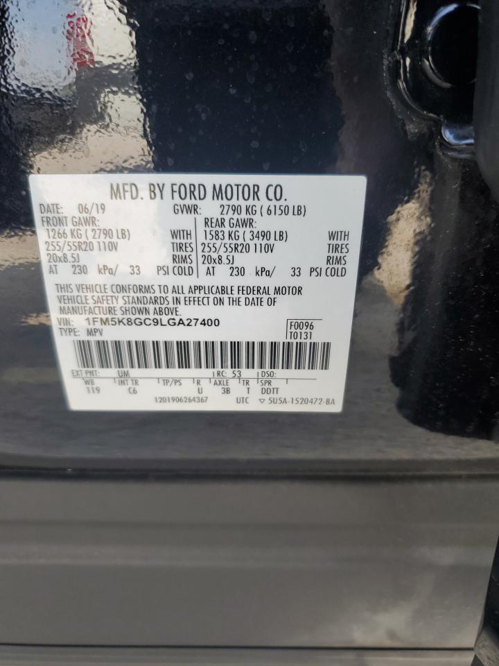 2020 Ford Explorer St VIN: 1FM5K8GC9LGA27400 Lot: 69502404