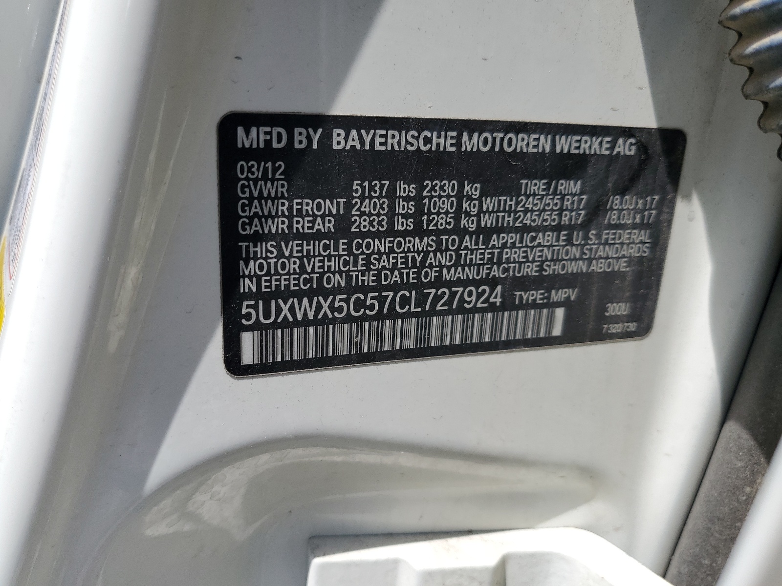 5UXWX5C57CL727924 2012 BMW X3 xDrive28I