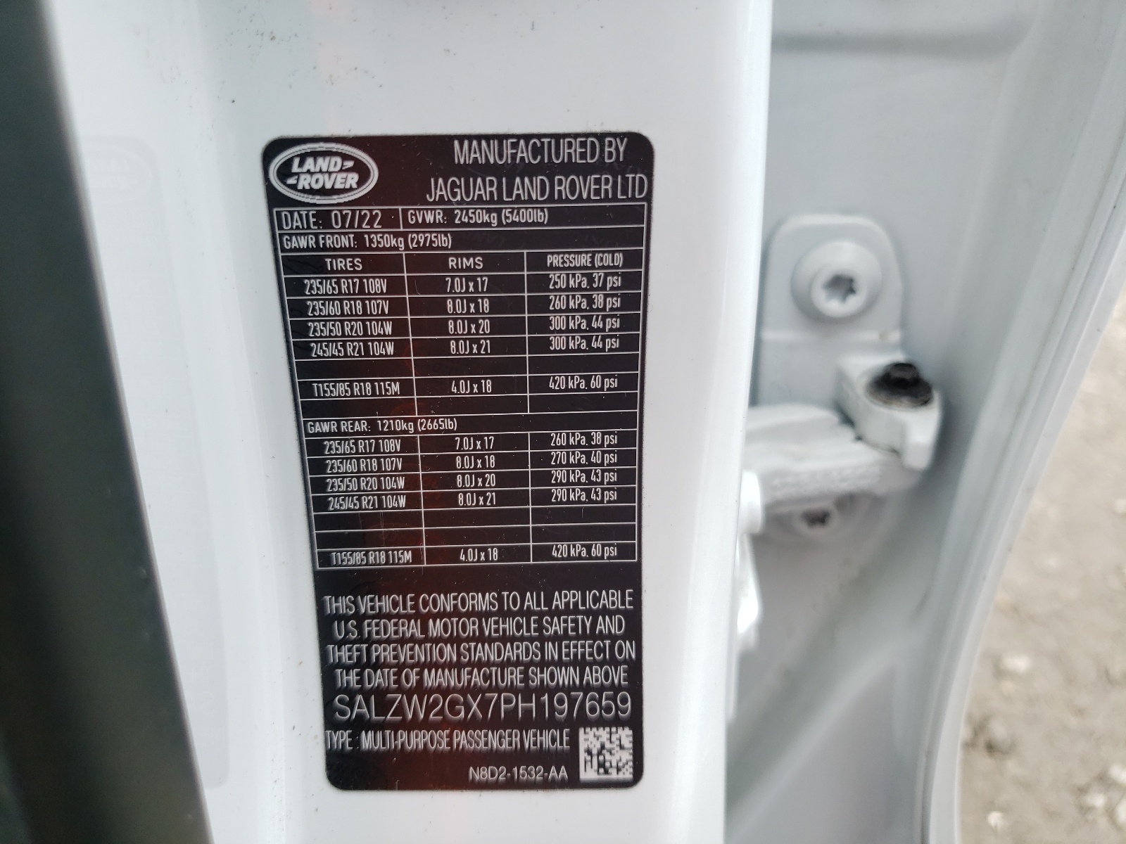 SALZW2GX7PH197659 2023 Land Rover Range Rover Evoque Hst