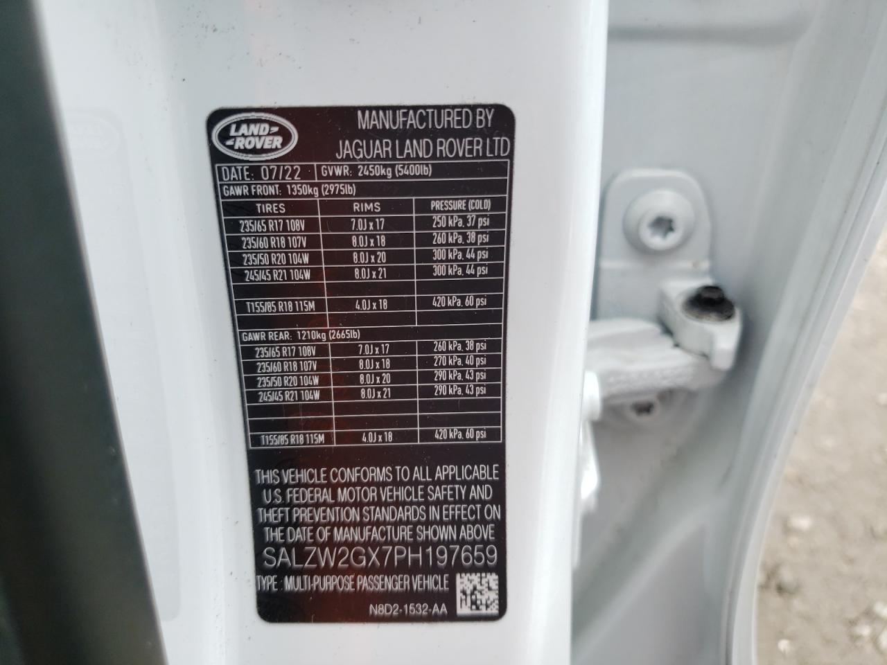 2023 Land Rover Range Rover Evoque Hst VIN: SALZW2GX7PH197659 Lot: 66567334