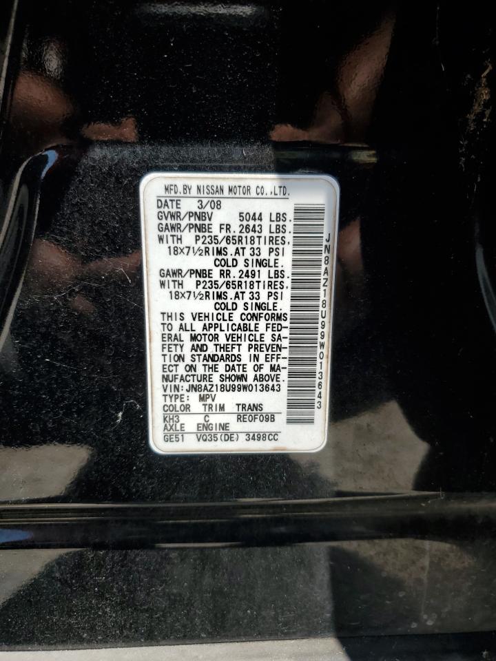 2009 Nissan Murano S VIN: JN8AZ18U99W013643 Lot: 67277534