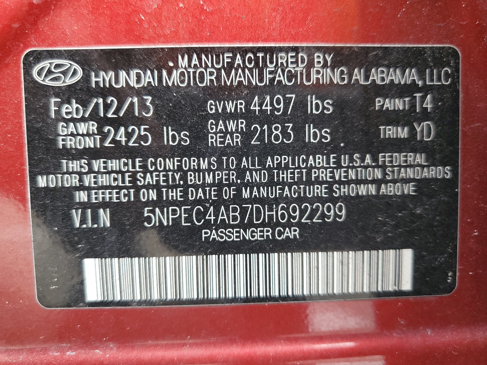 5NPEC4AB7DH692299 2013 Hyundai Sonata Se