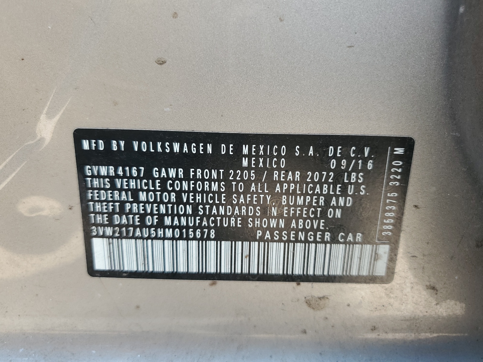 3VW217AU5HM015678 2017 Volkswagen Golf S