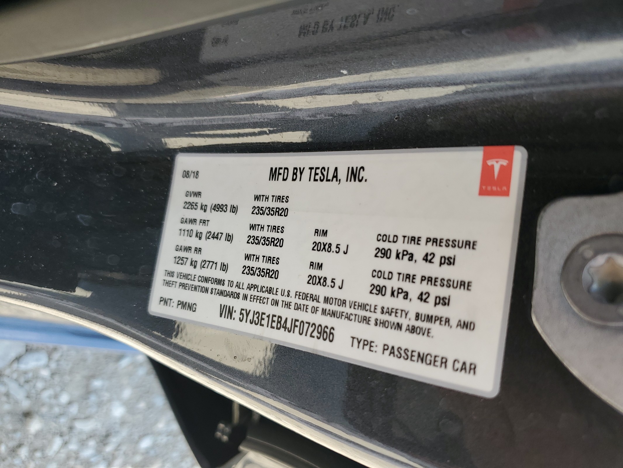 5YJ3E1EB4JF072966 2018 Tesla Model 3