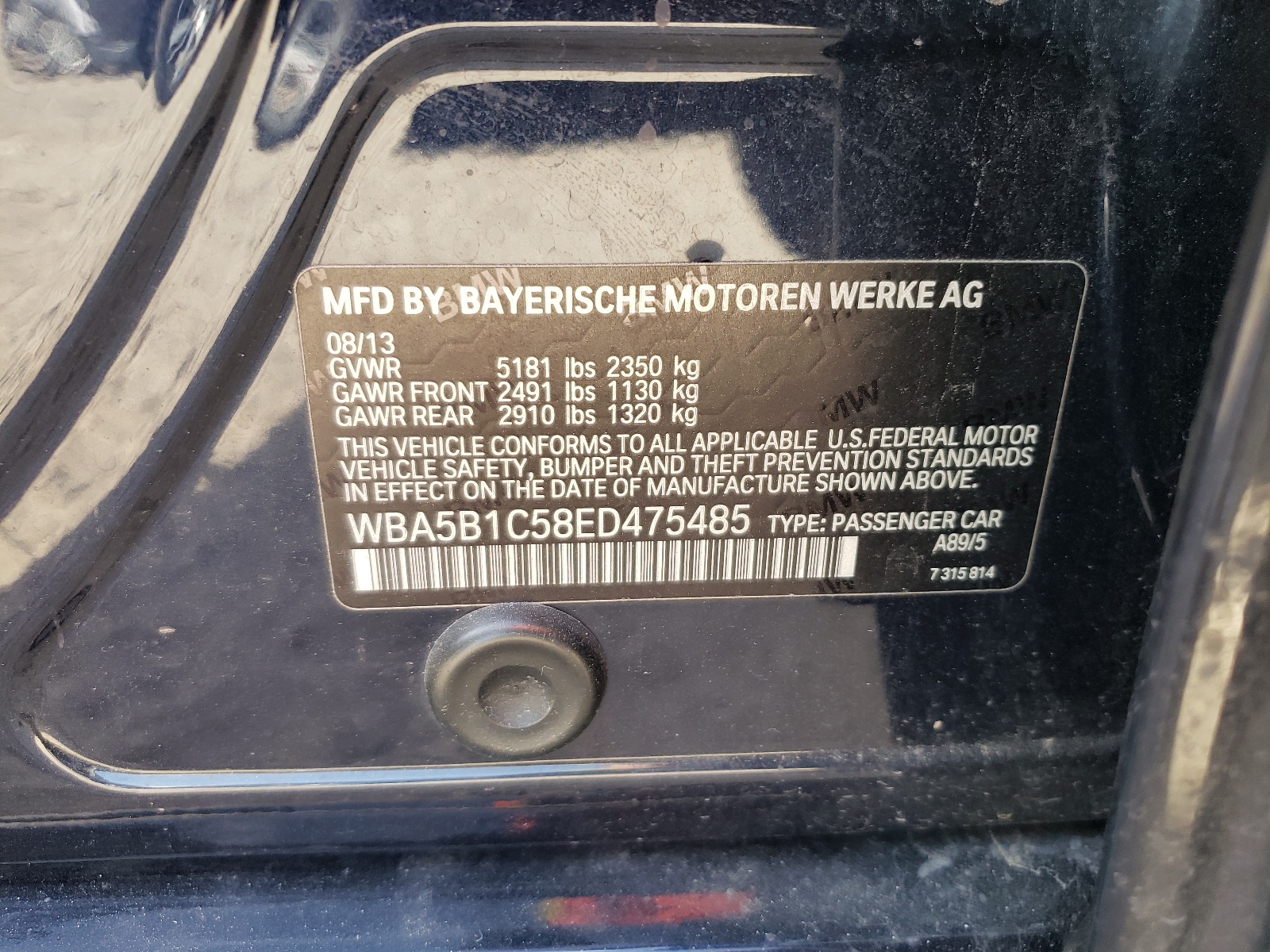 WBA5B1C58ED475485 2014 BMW 535 I