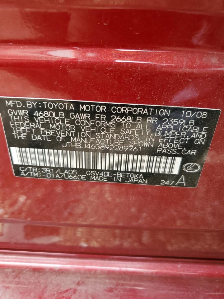 JTHBJ46G892289761 2009 Lexus Es 350