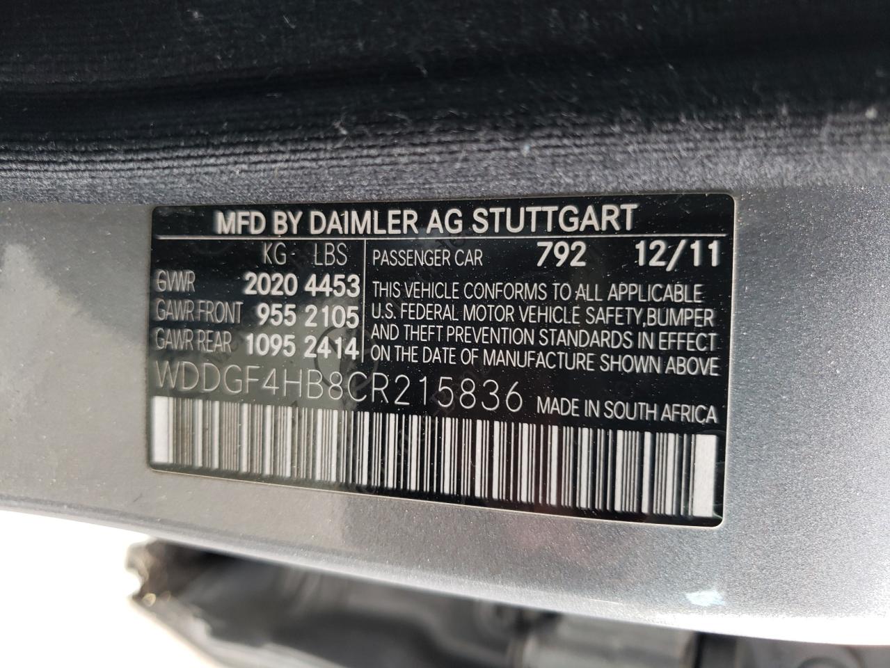 WDDGF4HB8CR215836 2012 Mercedes-Benz C 250