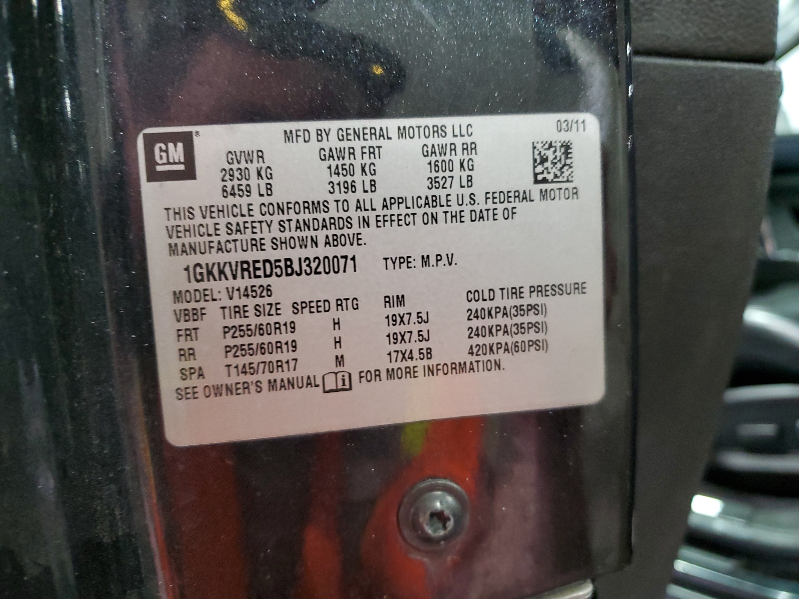 1GKKVRED5BJ320071 2011 GMC Acadia Slt-1