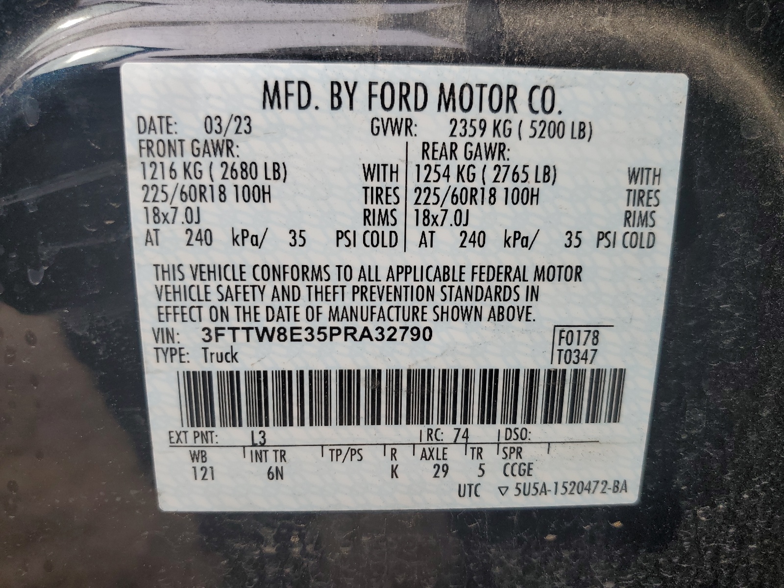 3FTTW8E35PRA32790 2023 Ford Maverick Xl