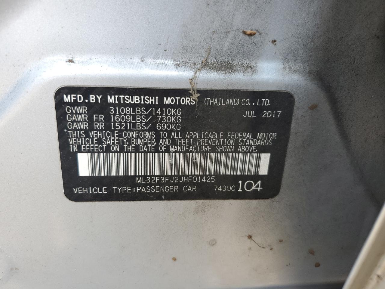 2018 Mitsubishi Mirage G4 Es VIN: ML32F3FJ2JHF01425 Lot: 69820664