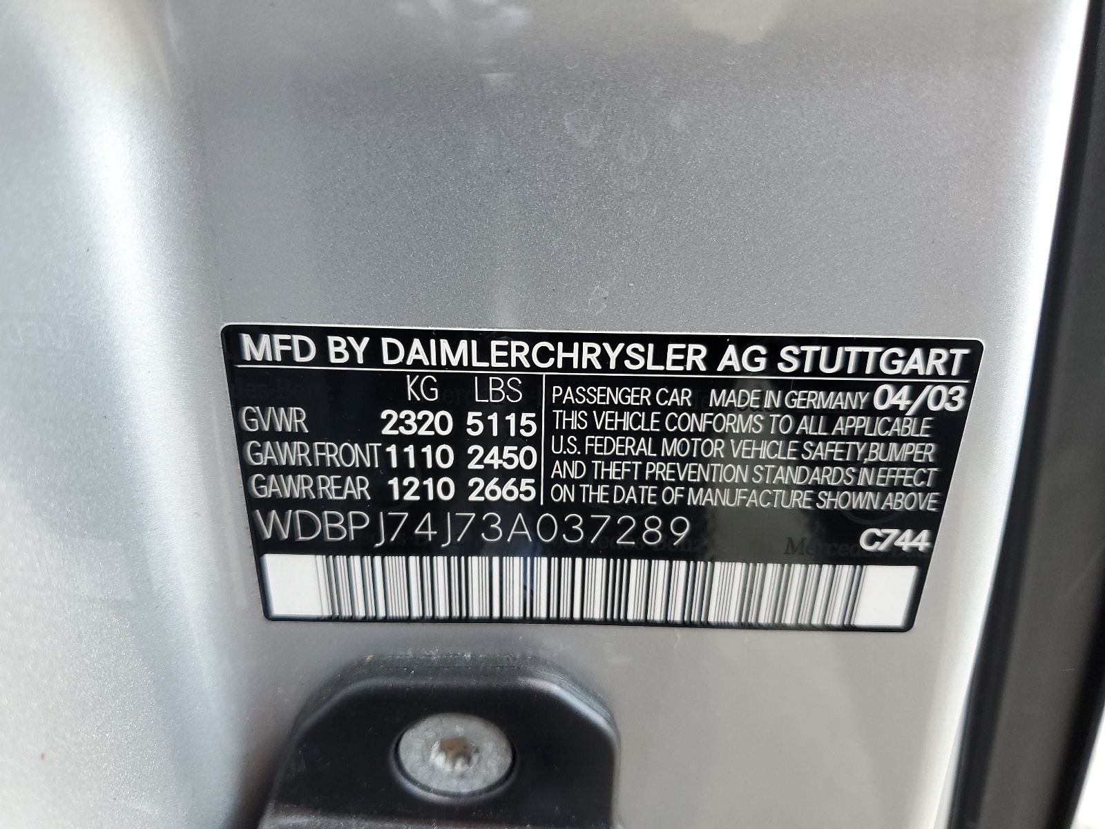 WDBPJ74J73A037289 2003 Mercedes-Benz Cl 55 Amg