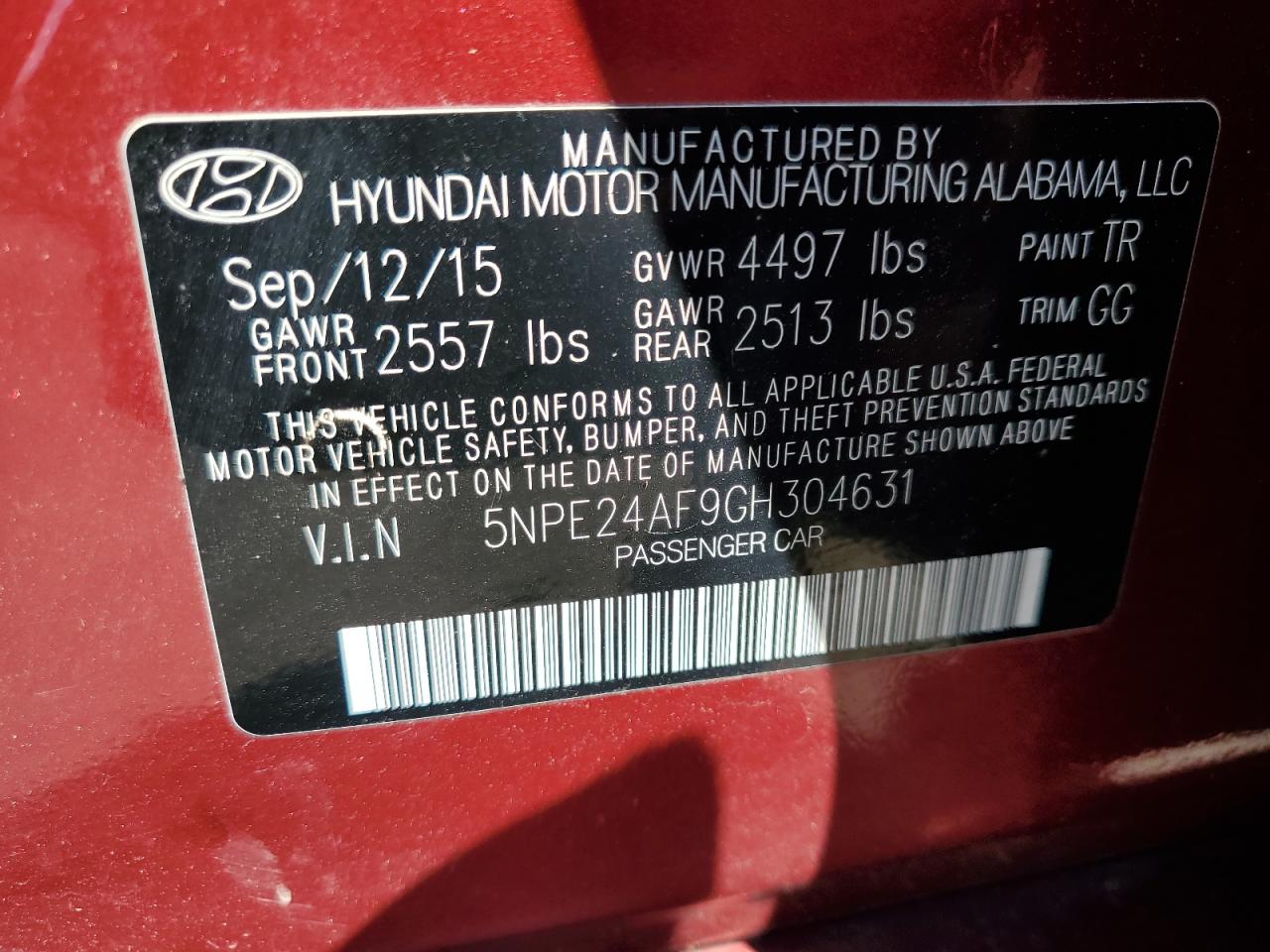 2016 Hyundai Sonata Se VIN: 5NPE24AF9GH304631 Lot: 66601224