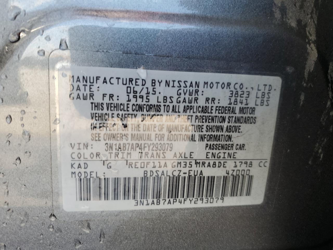 3N1AB7AP4FY293079 2015 Nissan Sentra S