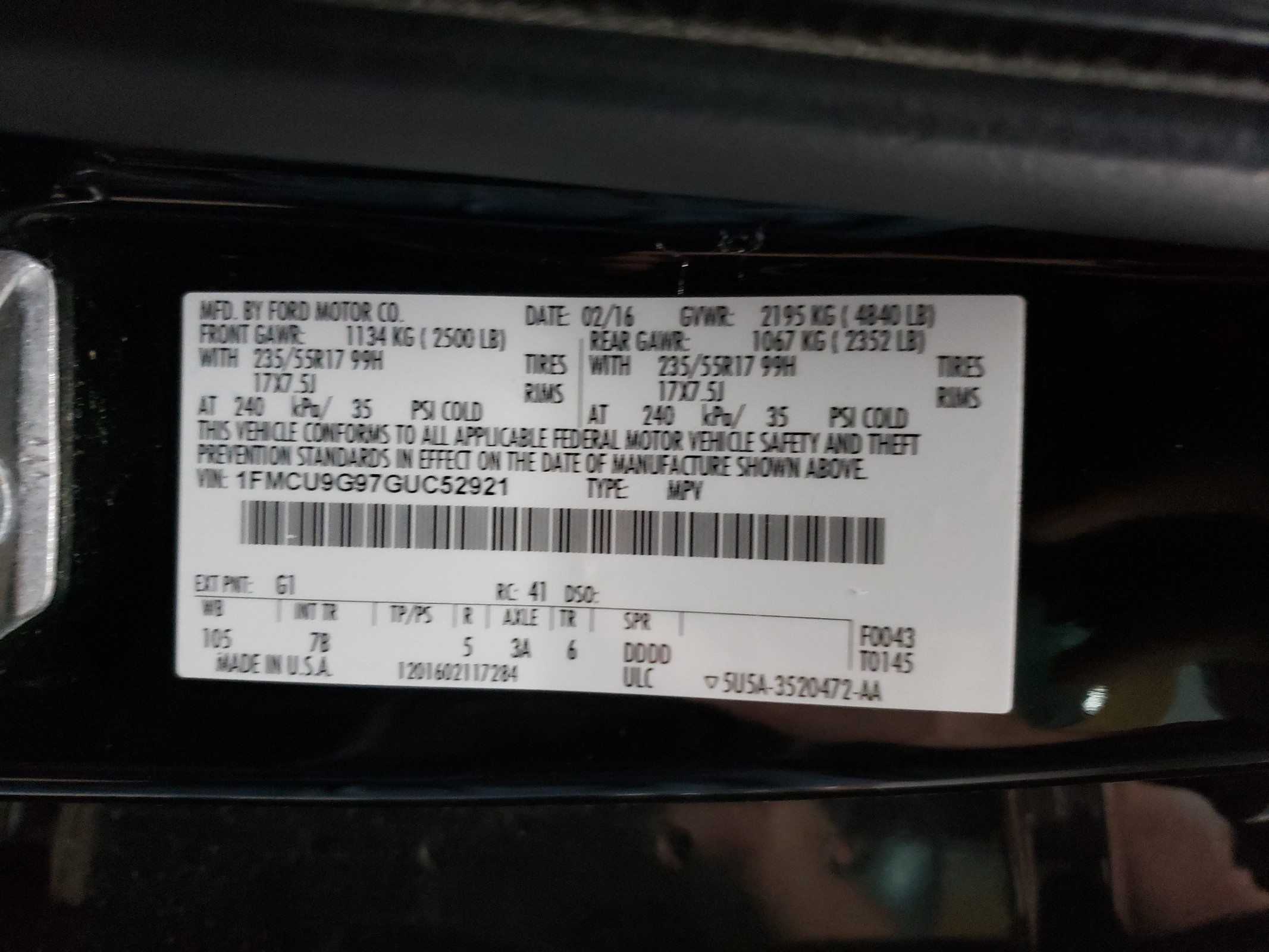 1FMCU9G97GUC52921 2016 Ford Escape Se