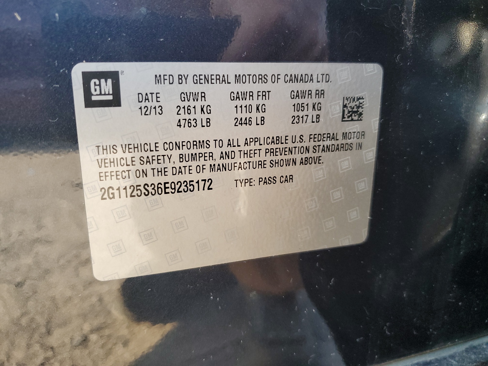 2G1125S36E9235172 2014 Chevrolet Impala Lt