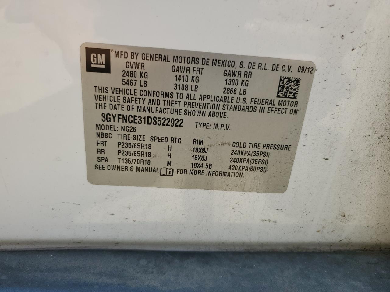 2013 Cadillac Srx Luxury Collection VIN: 3GYFNCE31DS522922 Lot: 67095754