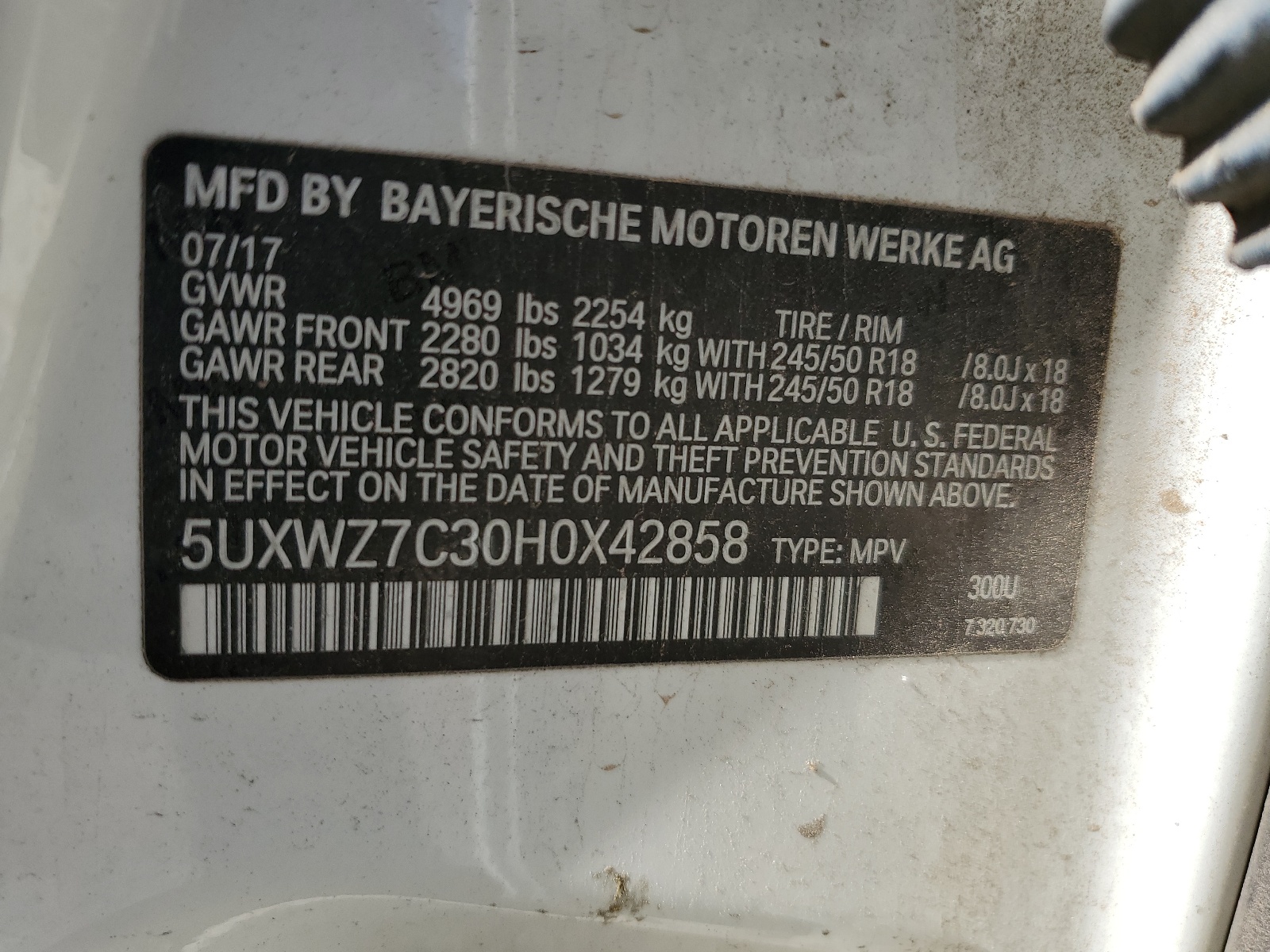 5UXWZ7C30H0X42858 2017 BMW X3 Sdrive28I