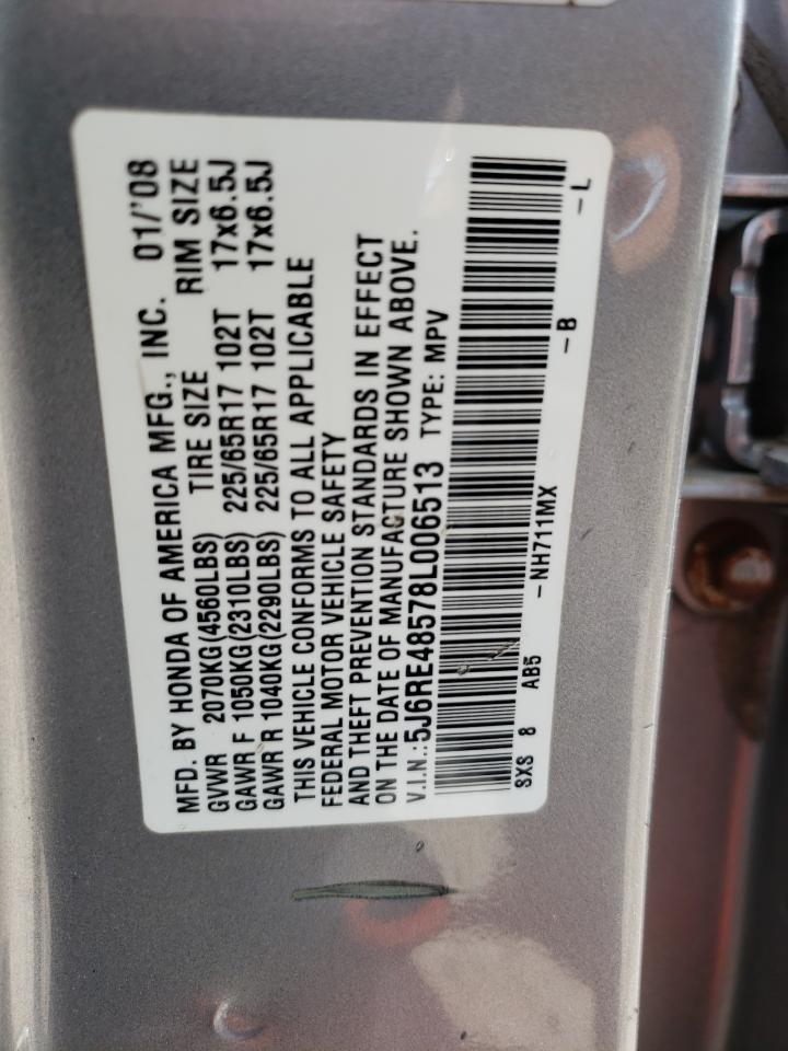 2008 Honda Cr-V Ex VIN: 5J6RE48578L006513 Lot: 67126534