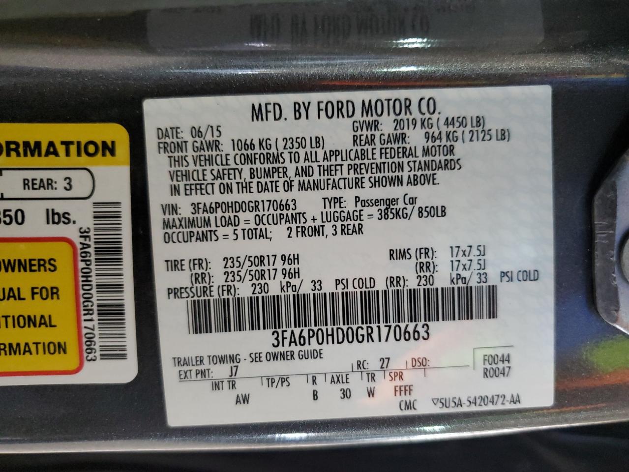 3FA6P0HD0GR170663 2016 Ford Fusion Se