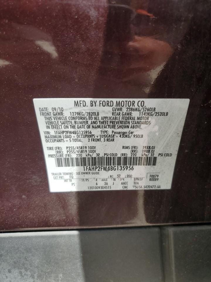 2011 Ford Taurus Limited VIN: 1FAHP2FW4BG135956 Lot: 66936714