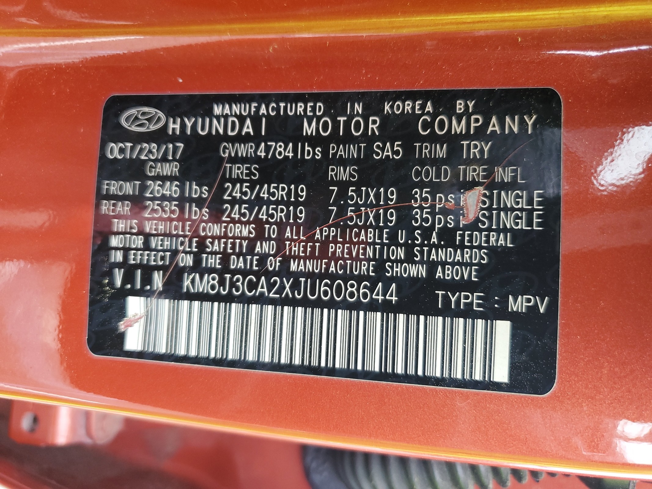 KM8J3CA2XJU608644 2018 Hyundai Tucson Value