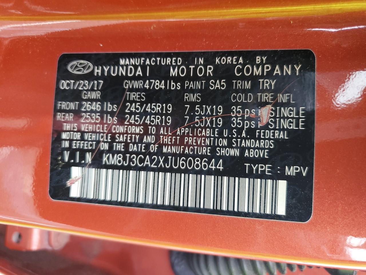 2018 Hyundai Tucson Value VIN: KM8J3CA2XJU608644 Lot: 66648464