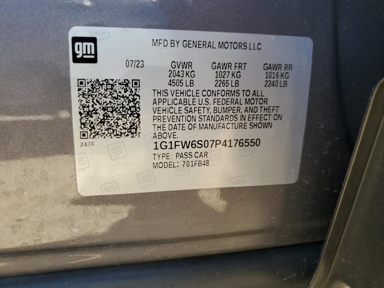 2023 Chevrolet Bolt Ev 1Lt VIN: 1G1FW6S07P4176550 Lot: 67898524