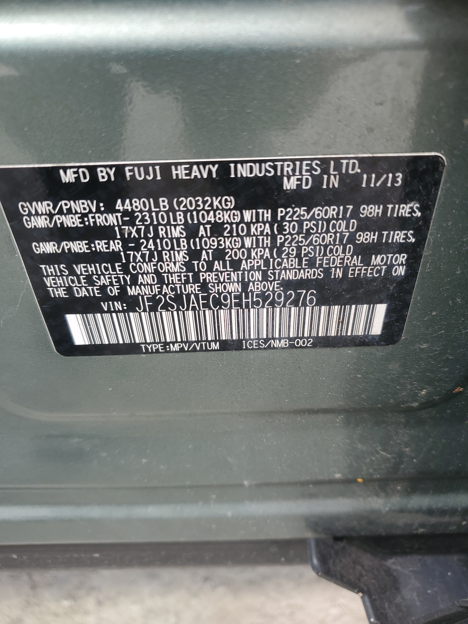 JF2SJAEC9EH529276 2014 Subaru Forester 2.5I Premium