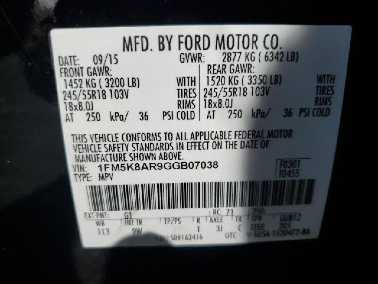 2016 Ford Explorer Police Interceptor VIN: 1FM5K8AR9GGB07038 Lot: 66901024