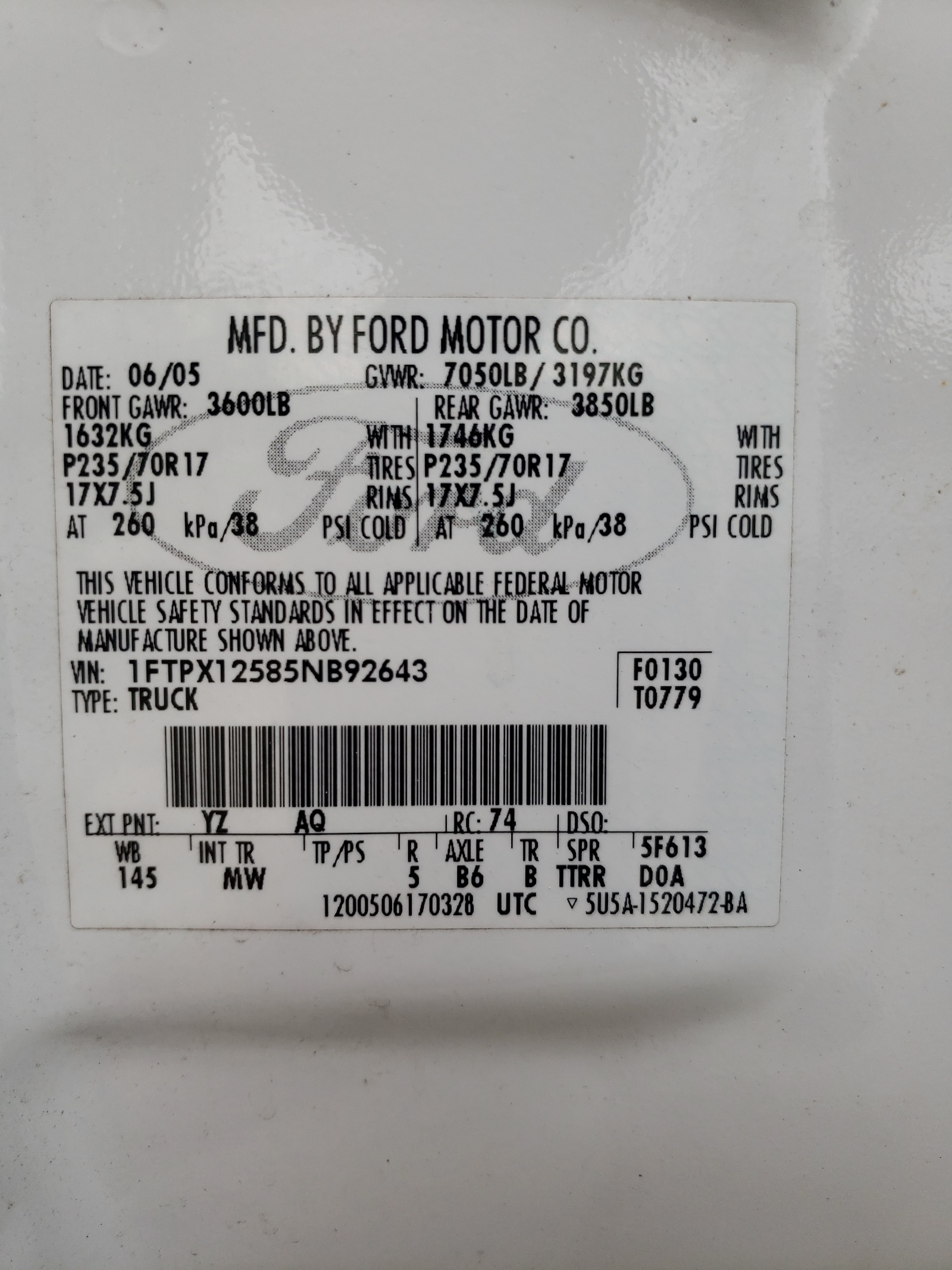 1FTPX12585NB92643 2005 Ford F150