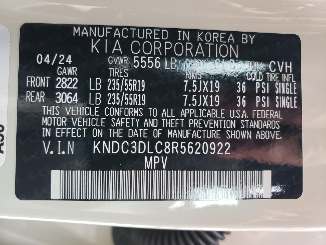 KNDC3DLC8R5620922 2024 Kia Ev6 Light