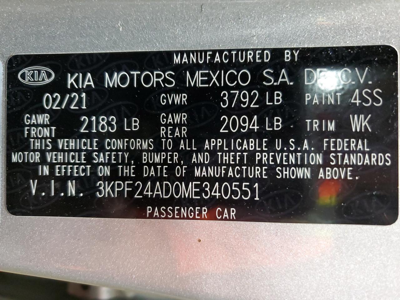 VIN 3KPF24AD0ME340551 2021 KIA FORTE no.13