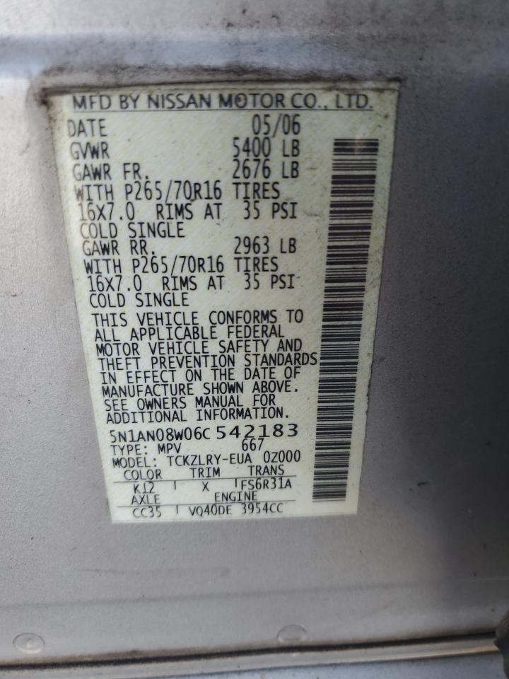 2006 Nissan Xterra Off Road VIN: 5N1AN08W06C542183 Lot: 67455574